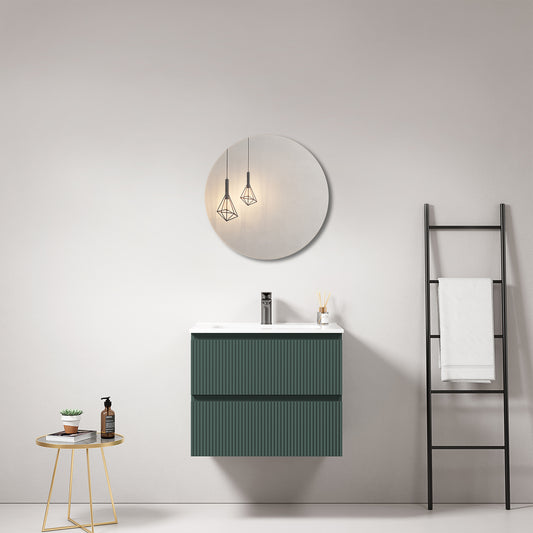 Mobile bagno sospeso cannettato 60 cm Verde Comodoro Lavabo in Ceramica Specchio Tondo - Fiji Paint