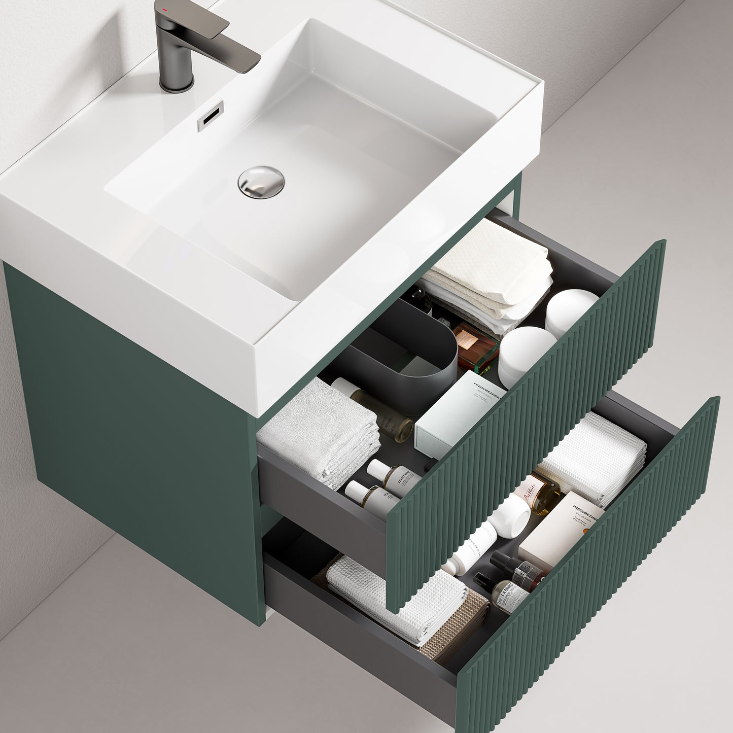 Mobile bagno sospeso cannettato 60 cm Verde Comodoro Lavabo in Resina Senza Specchio - Fiji Paint