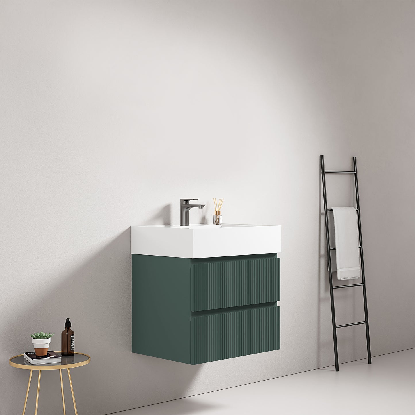 Mobile bagno sospeso cannettato 60 cm Verde Comodoro Lavabo in Resina Senza Specchio - Fiji Paint