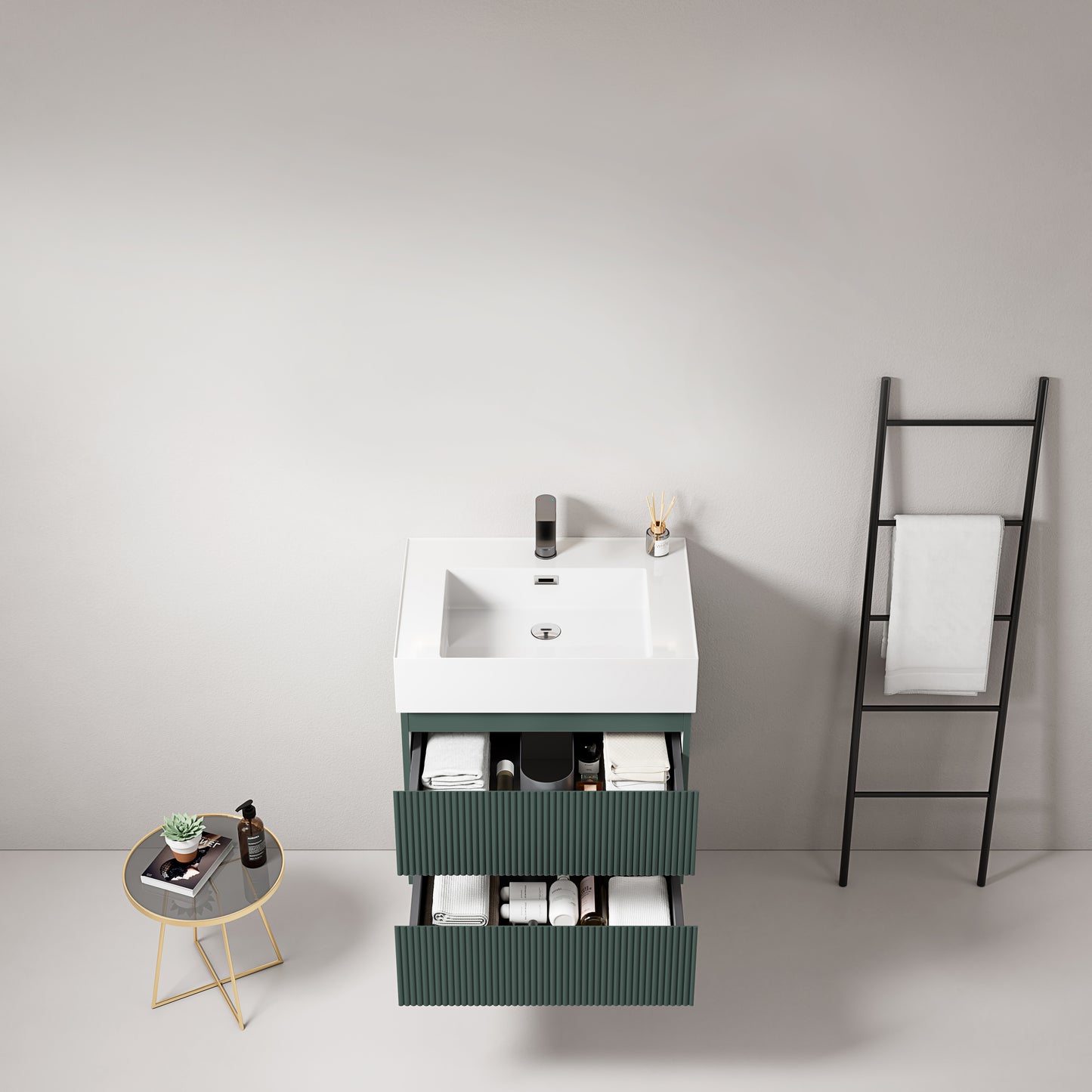 Mobile bagno sospeso cannettato 60 cm Verde Comodoro Lavabo in Resina Senza Specchio - Fiji Paint