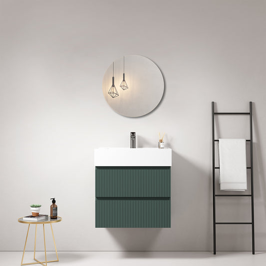 Mobile bagno sospeso cannettato 60 cm Verde Comodoro Lavabo in Resina Specchio Tondo - Fiji Paint