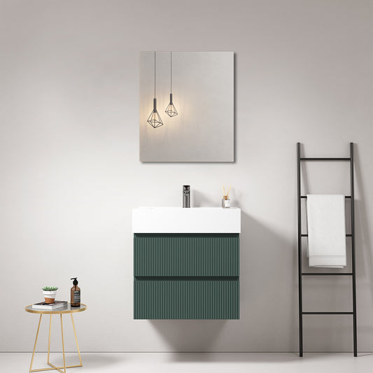 Mobile bagno sospeso cannettato 60 cm Verde Comodoro Lavabo in Resina Specchio Quadro - Fiji Paint