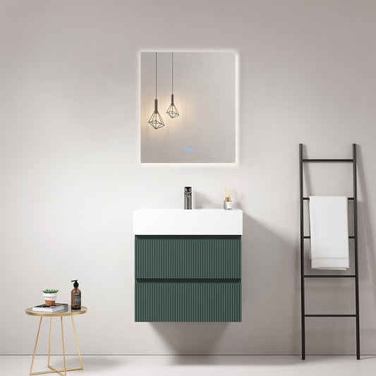 Mobile bagno sospeso cannettato 60 cm Verde Comodoro Lavabo in Resina Specchio Quadro Retroilluminato - Fiji Paint