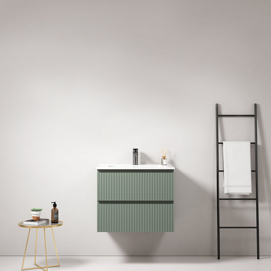 Mobile bagno sospeso cannettato 60 cm Verde Salvia Lavabo in Ceramica Senza Specchio - Fiji Paint