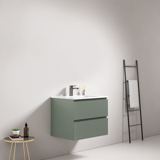 Mobile bagno sospeso cannettato 60 cm Verde Salvia Lavabo in Ceramica Senza Specchio - Fiji Paint