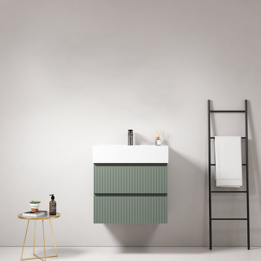 Mobile bagno sospeso cannettato 60 cm Verde Salvia Lavabo in Resina Senza Specchio - Fiji Paint
