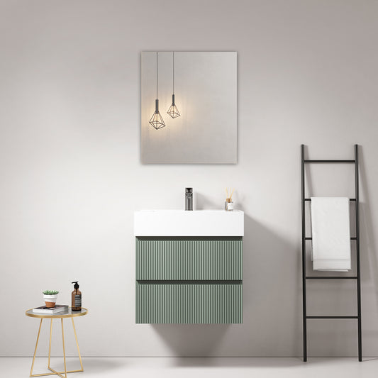 Mobile bagno sospeso cannettato 60 cm Verde Salvia Lavabo in Resina Specchio Quadro - Fiji Paint