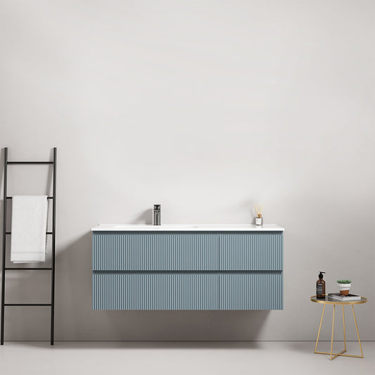 Mobile bagno sospeso cannettato 120 cm Blu Avio Lavabo a Sinistra in Ceramica Senza Specchio - Fiji Paint