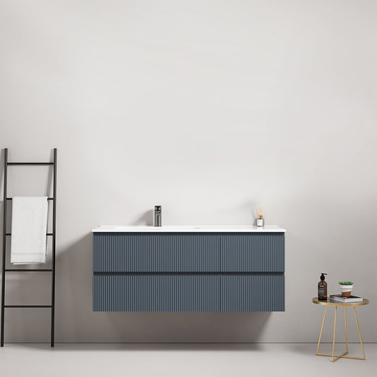 Mobile bagno sospeso cannettato 120 cm Blu Mare Lavabo a Sinistra in Ceramica Senza Specchio - Fiji Paint