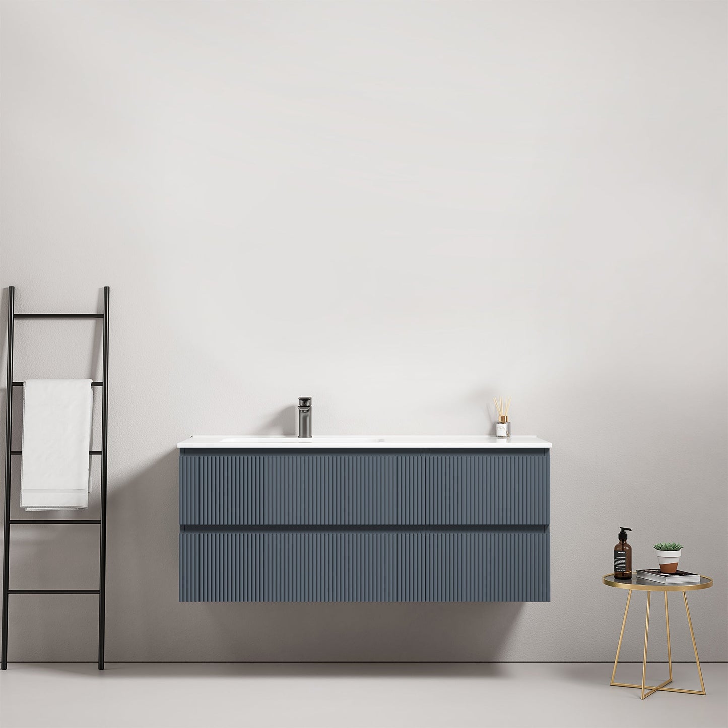 Mobile bagno sospeso cannettato 120 cm Blu Mare Lavabo a Sinistra in Ceramica Senza Specchio - Fiji Paint