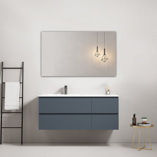 Mobile bagno sospeso cannettato 120 cm Blu Mare Lavabo a Sinistra in Ceramica Specchio Quadro - Fiji Paint