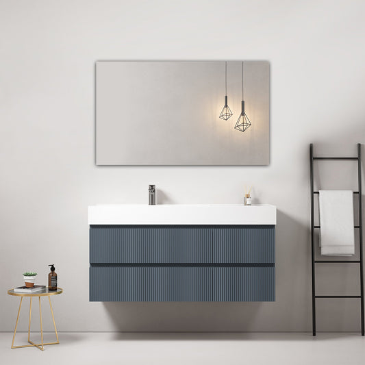 Mobile bagno sospeso cannettato 120 cm Blu Mare Lavabo a Sinistra in Resina Specchio Quadro - Fiji Paint