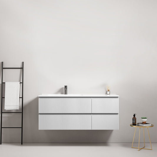 Mobile bagno sospeso cannettato 120 cm Bianco Lavabo a Sinistra in Ceramica Senza Specchio - Fiji Paint