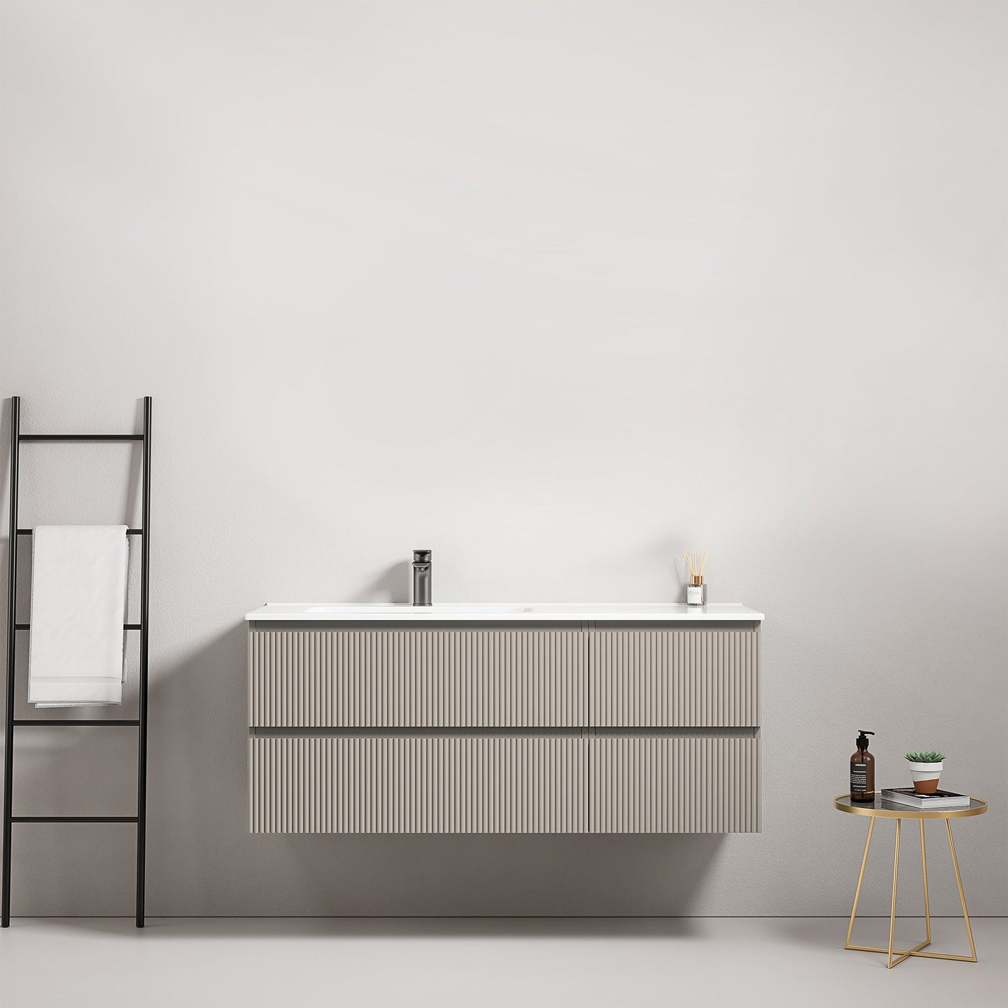 Mobile bagno sospeso cannettato 120 cm Grigio Cenere Lavabo a Sinistra in Ceramica Senza Specchio - Fiji Paint