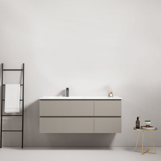 Mobile bagno sospeso cannettato 120 cm Grigio Cenere Lavabo a Sinistra in Ceramica Senza Specchio - Fiji Paint