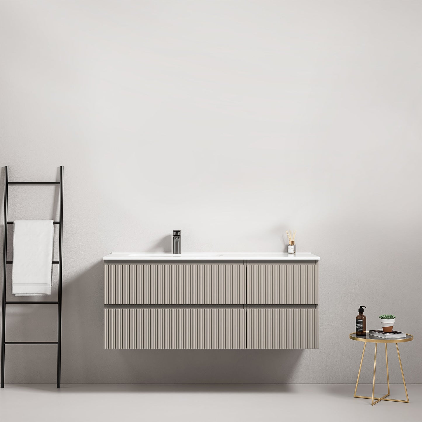 Mobile bagno sospeso cannettato 120 cm Grigio Cenere Lavabo a Sinistra in Ceramica Senza Specchio - Fiji Paint
