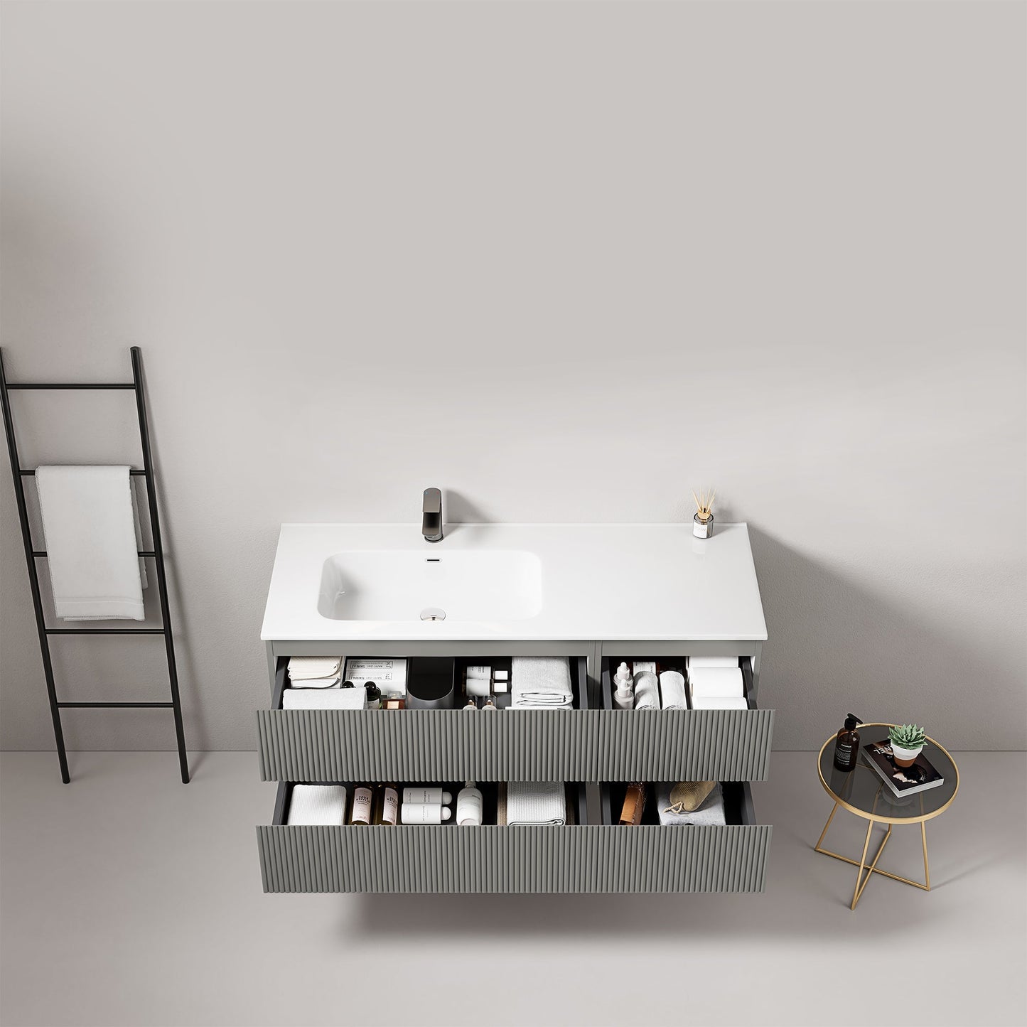 Mobile bagno sospeso cannettato 120 cm Grigio Londra Lavabo a Sinistra in Ceramica Senza Specchio - Fiji Paint
