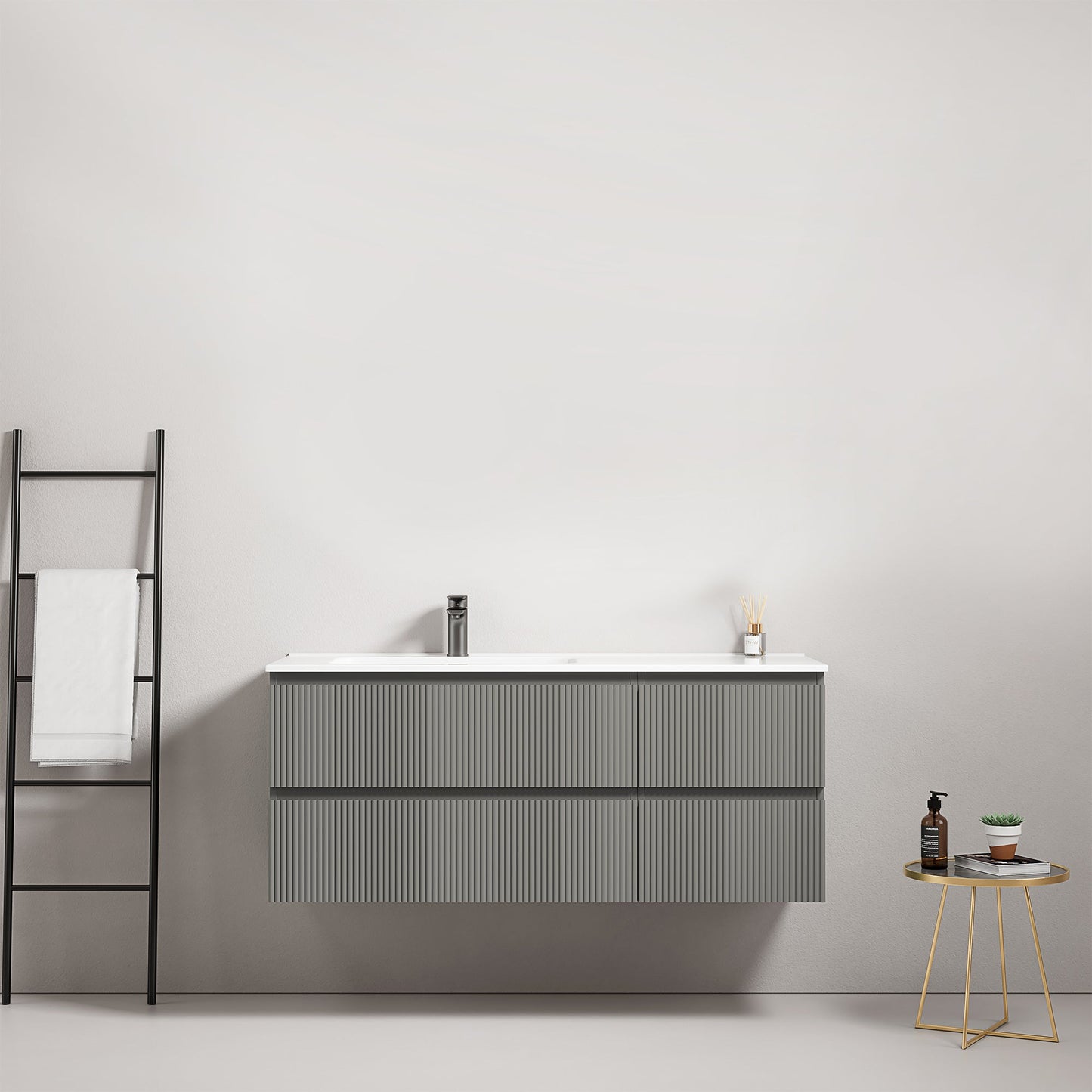Mobile bagno sospeso cannettato 120 cm Grigio Londra Lavabo a Sinistra in Ceramica Senza Specchio - Fiji Paint