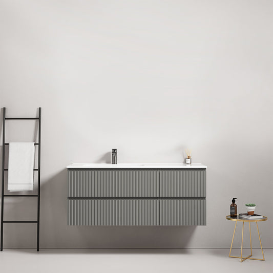Mobile bagno sospeso cannettato 120 cm Grigio Londra Lavabo a Sinistra in Ceramica Senza Specchio - Fiji Paint