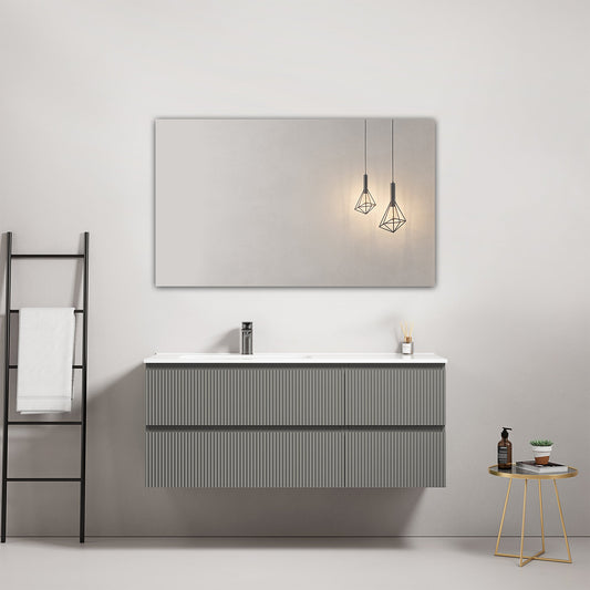 Mobile bagno sospeso cannettato 120 cm Grigio Londra Lavabo a Sinistra in Ceramica Specchio Quadro - Fiji Paint