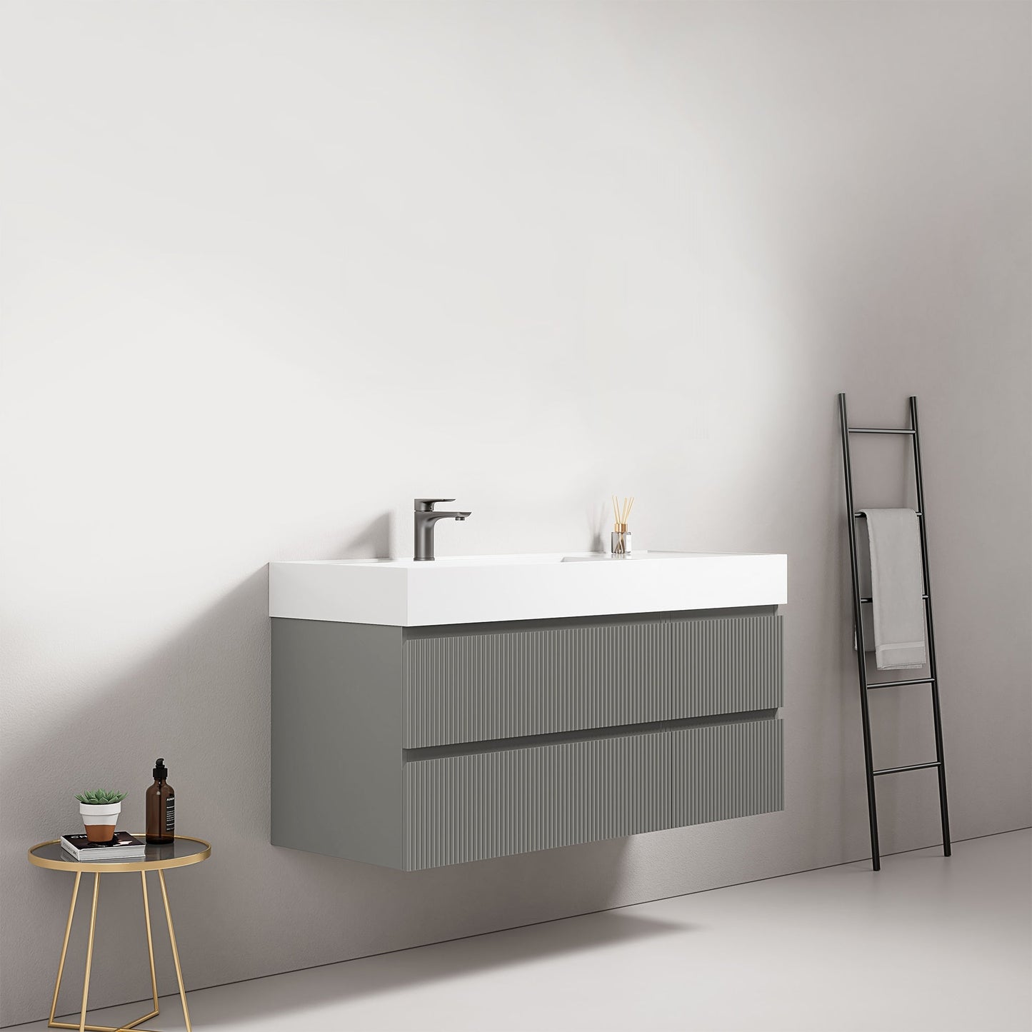 Mobile bagno sospeso cannettato 120 cm Grigio Londra Lavabo a Sinistra in Resina Senza Specchio - Fiji Paint