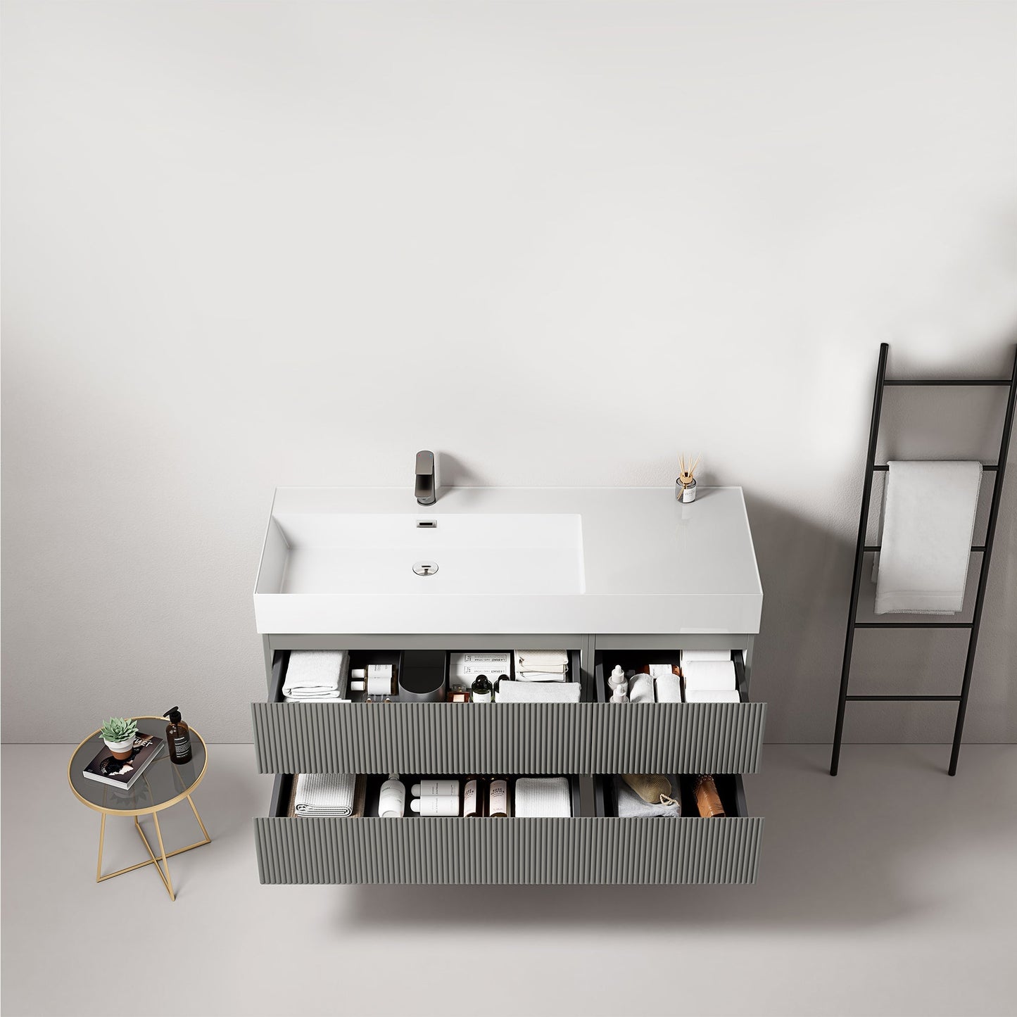 Mobile bagno sospeso cannettato 120 cm Grigio Londra Lavabo a Sinistra in Resina Senza Specchio - Fiji Paint