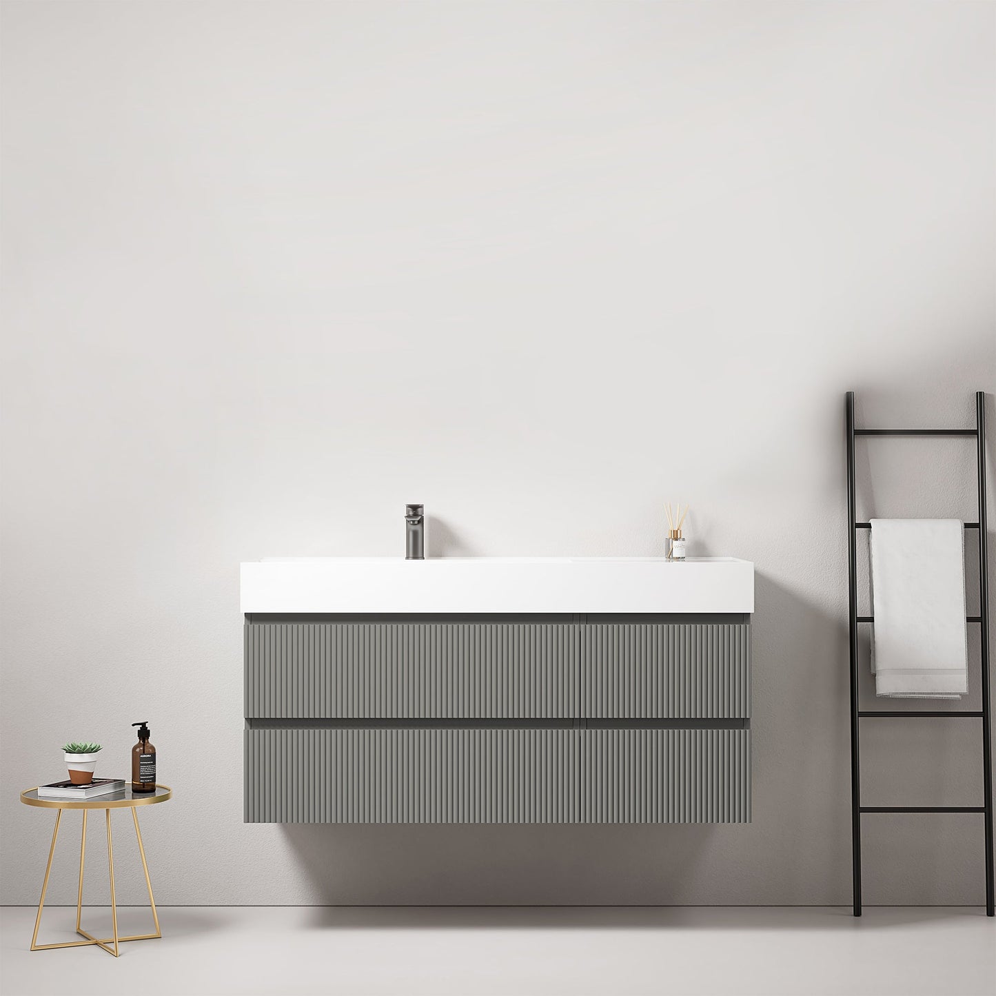 Mobile bagno sospeso cannettato 120 cm Grigio Londra Lavabo a Sinistra in Resina Senza Specchio - Fiji Paint