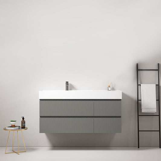Mobile bagno sospeso cannettato 120 cm Grigio Londra Lavabo a Sinistra in Resina Senza Specchio - Fiji Paint
