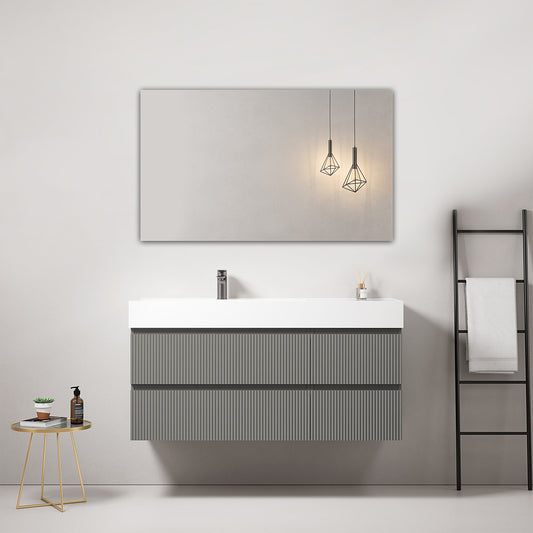 Mobile bagno sospeso cannettato 120 cm Grigio Londra Lavabo a Sinistra in Resina Specchio Quadro - Fiji Paint