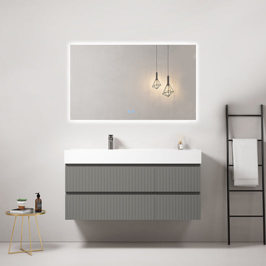 Mobile bagno sospeso cannettato 120 cm Grigio Londra Lavabo a Sinistra in Resina Specchio Quadro Retroilluminato - Fiji Paint