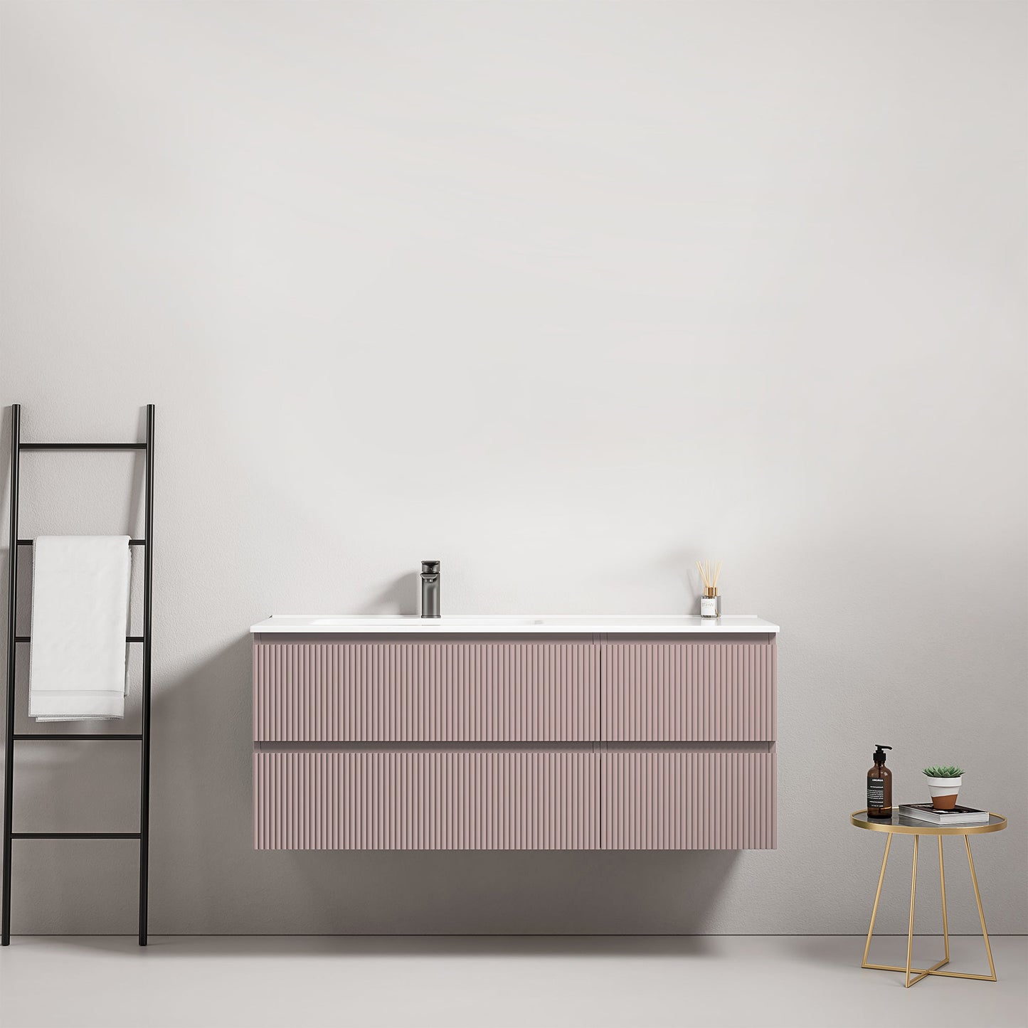 Mobile bagno sospeso cannettato 120 cm Rosa Retro Lavabo a Sinistra in Ceramica Senza Specchio - Fiji Paint