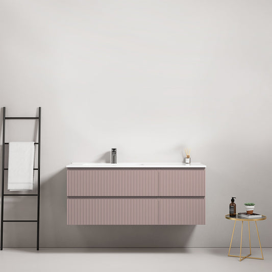 Mobile bagno sospeso cannettato 120 cm Rosa Retro Lavabo a Sinistra in Ceramica Senza Specchio - Fiji Paint