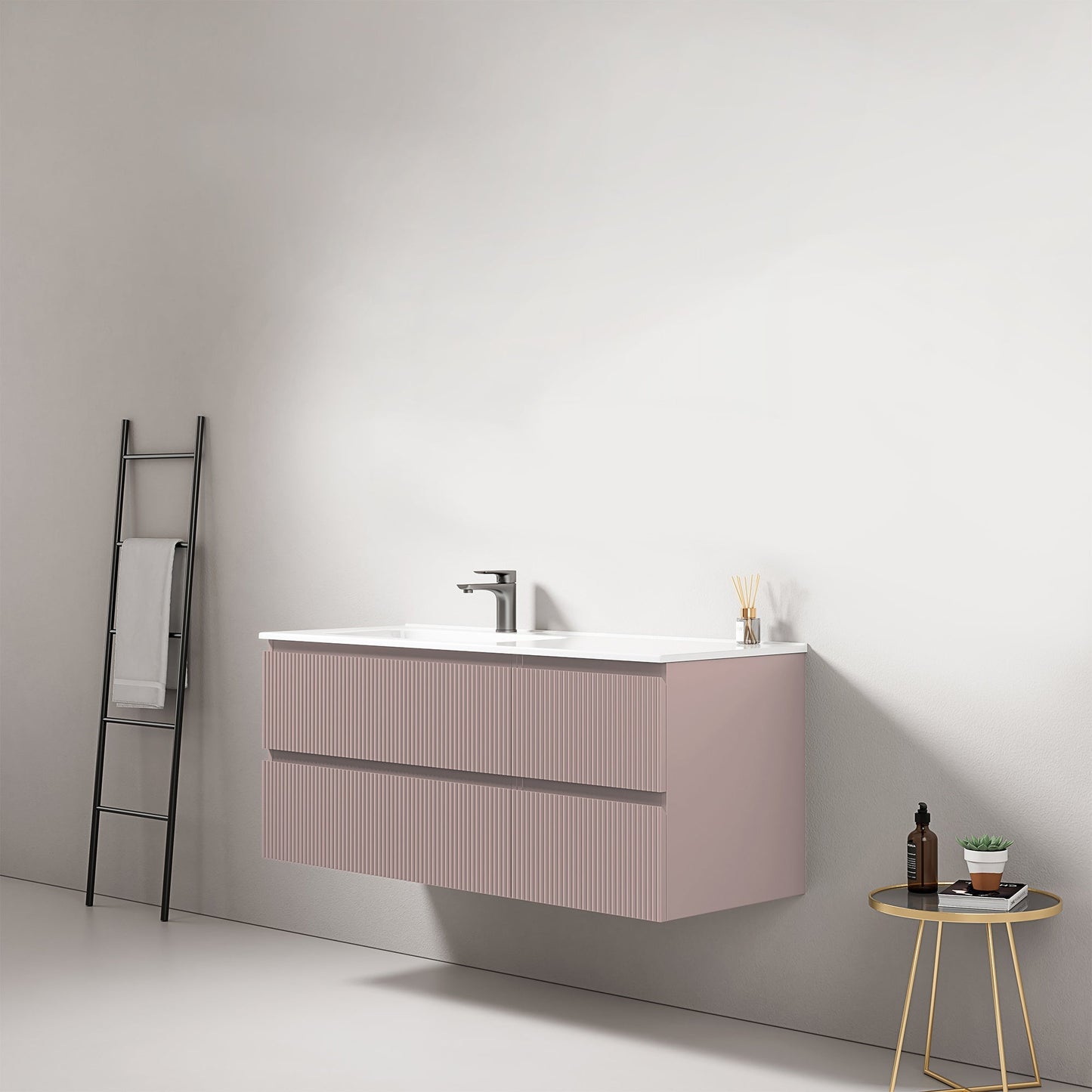 Mobile bagno sospeso cannettato 120 cm Rosa Retro Lavabo a Sinistra in Ceramica Senza Specchio - Fiji Paint