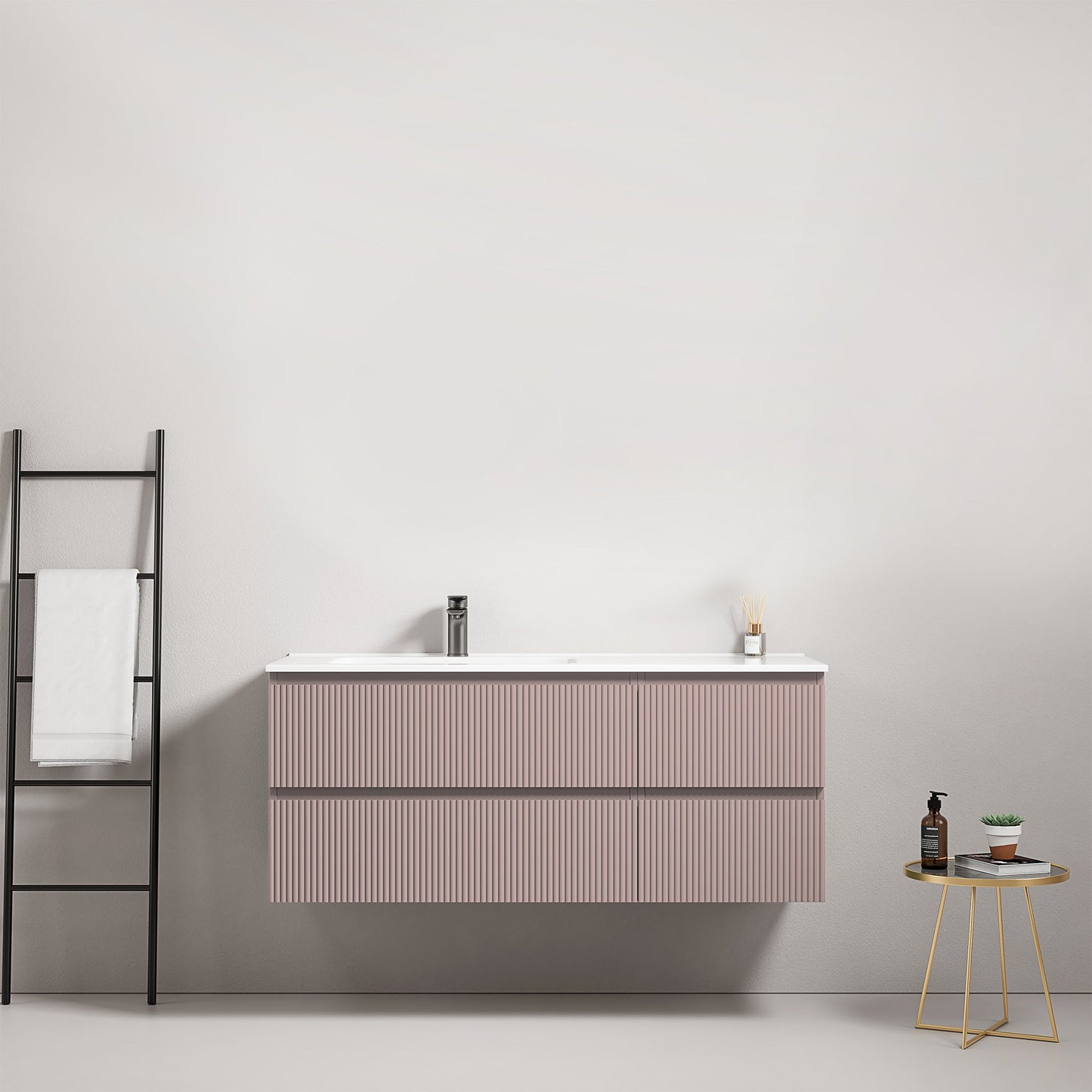 Mobile bagno sospeso cannettato 120 cm Rosa Retro Lavabo a Sinistra in Ceramica Senza Specchio - Fiji Paint