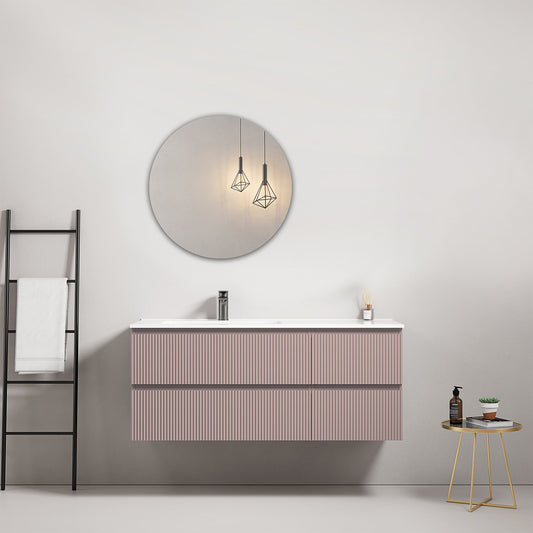 Mobile bagno sospeso cannettato 120 cm Rosa Retro Lavabo a Sinistra in Ceramica Specchio Tondo - Fiji Paint