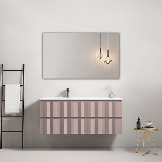 Mobile bagno sospeso cannettato 120 cm Rosa Retro Lavabo a Sinistra in Ceramica Specchio Quadro - Fiji Paint