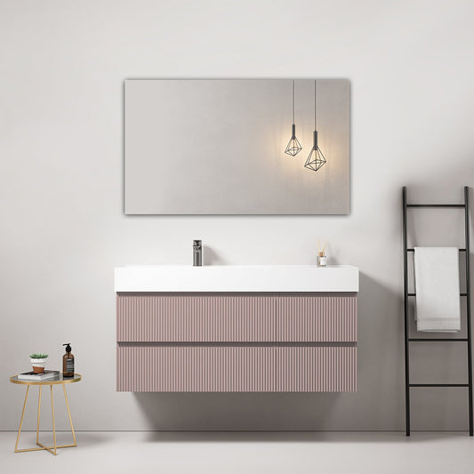 Mobile bagno sospeso cannettato 120 cm Rosa Retro Lavabo a Sinistra in Resina Specchio Quadro - Fiji Paint