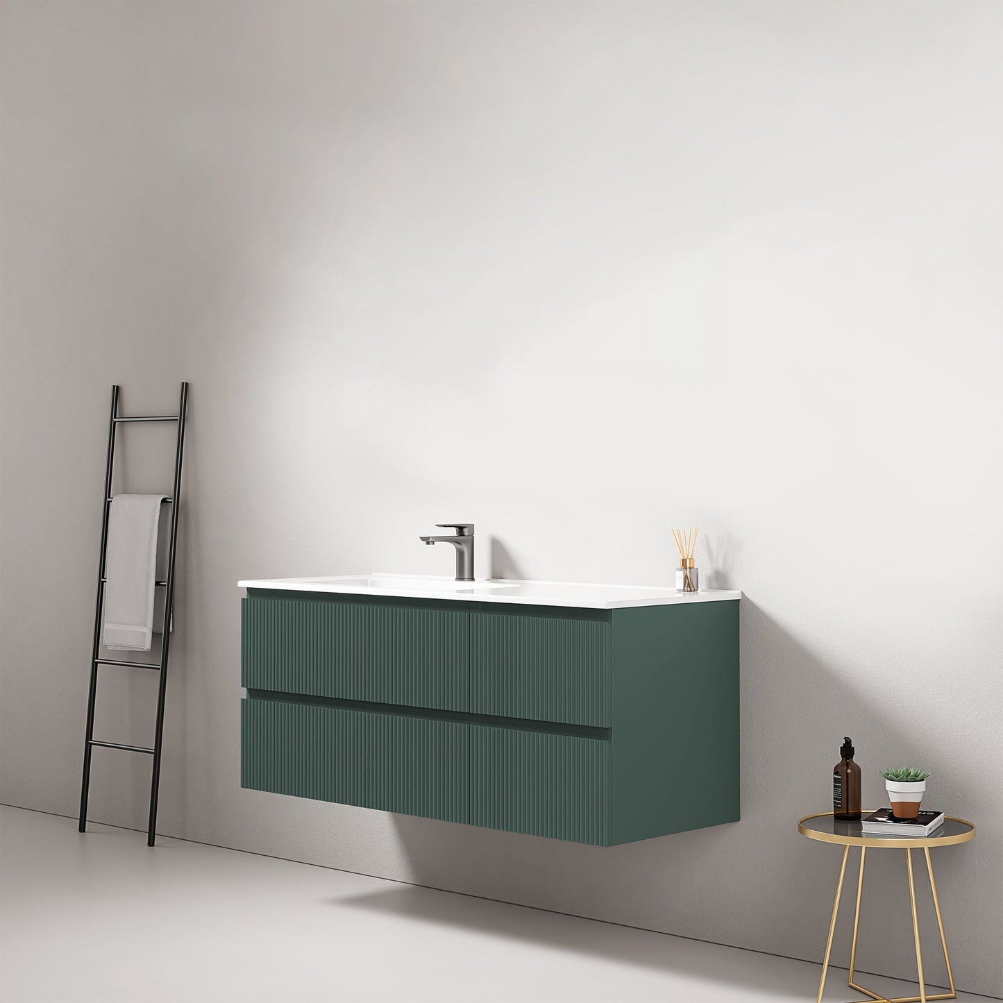 Mobile bagno sospeso cannettato 120 cm Verde Comodoro Lavabo a Sinistra in Ceramica Senza Specchio - Fiji Paint