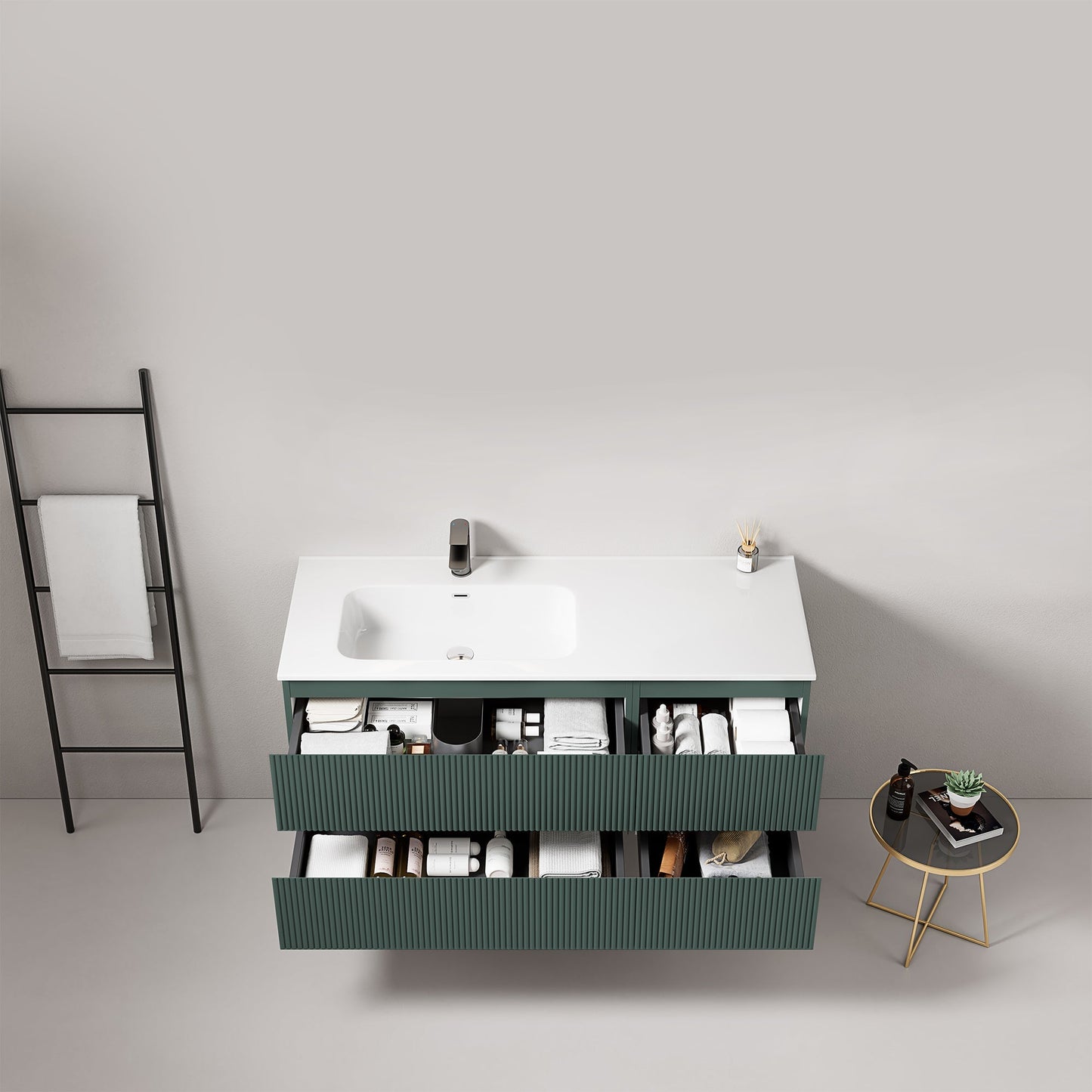 Mobile bagno sospeso cannettato 120 cm Verde Comodoro Lavabo a Sinistra in Ceramica Senza Specchio - Fiji Paint