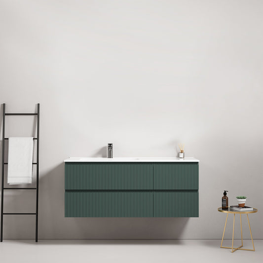 Mobile bagno sospeso cannettato 120 cm Verde Comodoro Lavabo a Sinistra in Ceramica Senza Specchio - Fiji Paint