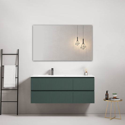 Mobile bagno sospeso cannettato 120 cm Verde Comodoro Lavabo a Sinistra in Ceramica Specchio Quadro - Fiji Paint
