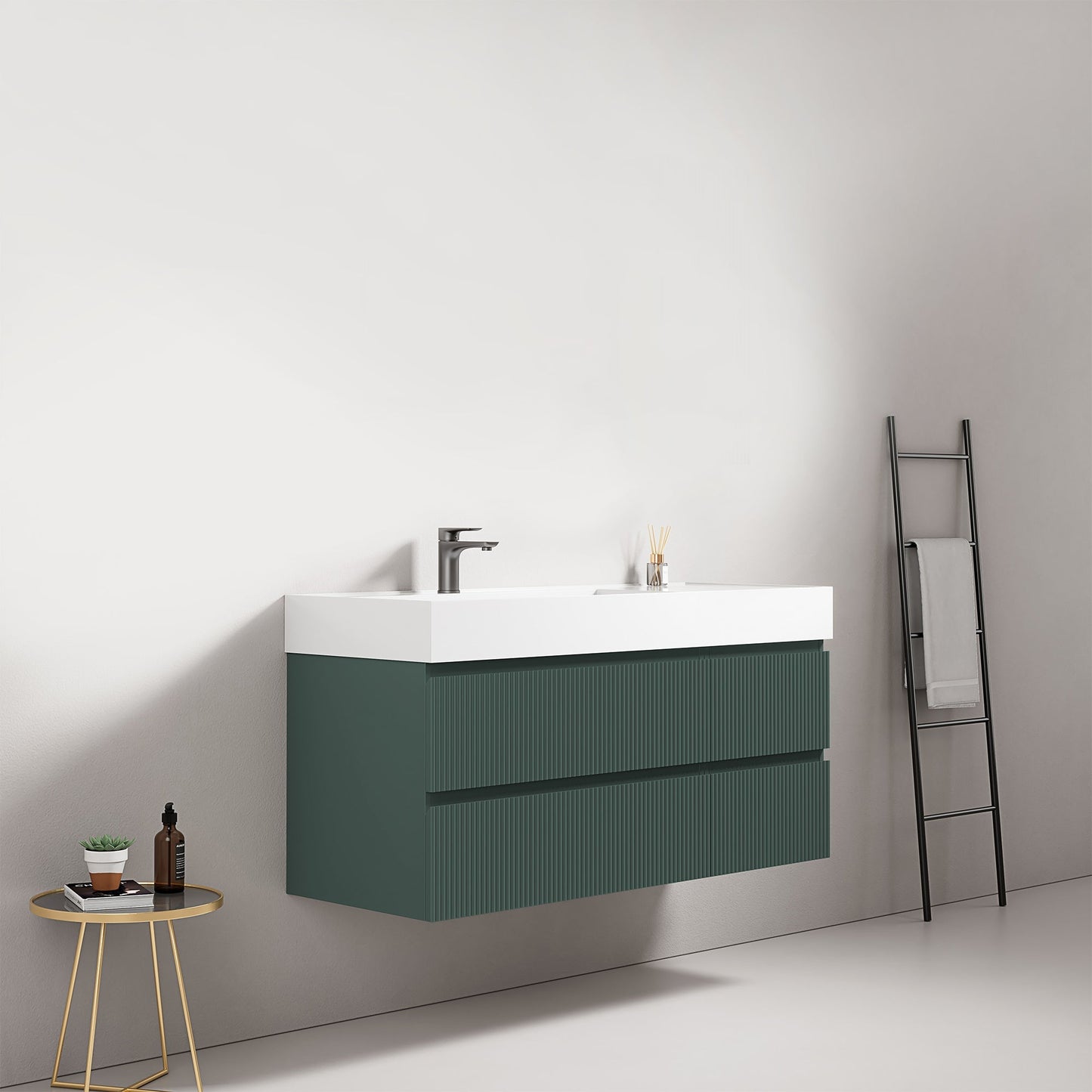 Mobile bagno sospeso cannettato 120 cm Verde Comodoro Lavabo a Sinistra in Resina Senza Specchio - Fiji Paint