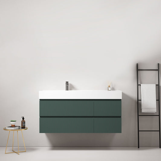 Mobile bagno sospeso cannettato 120 cm Verde Comodoro Lavabo a Sinistra in Resina Senza Specchio - Fiji Paint