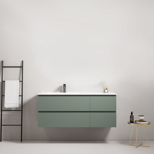 Mobile bagno sospeso cannettato 120 cm Verde Salvia Lavabo a Sinistra in Ceramica Senza Specchio - Fiji Paint