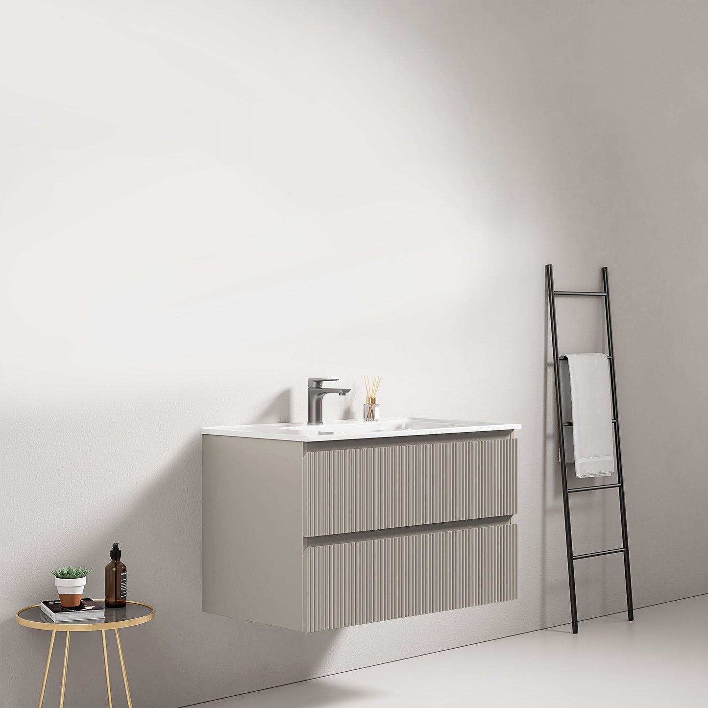 Mobile bagno sospeso cannettato 80 cm Grigio Cenere Lavabo in Ceramica Senza Specchio - Fiji Paint