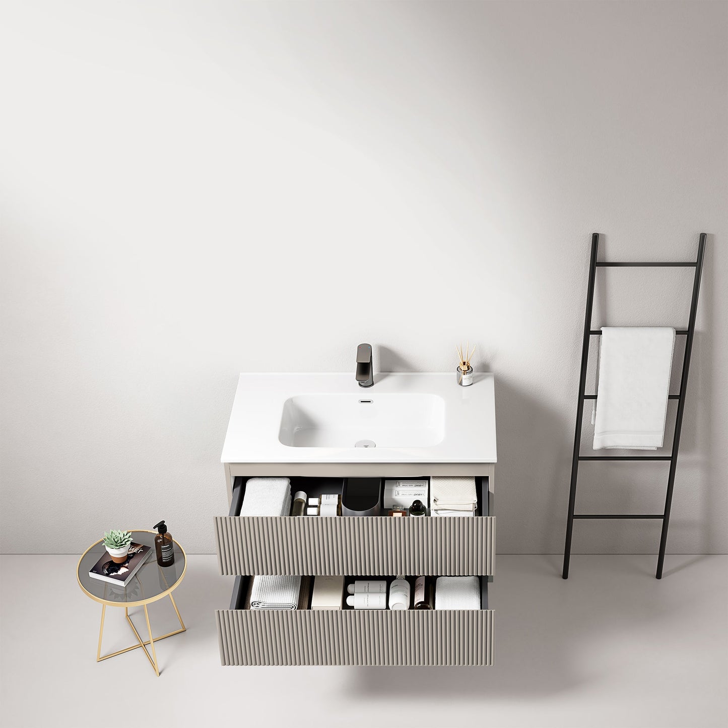 Mobile bagno sospeso cannettato 80 cm Grigio Cenere Lavabo in Ceramica Senza Specchio - Fiji Paint