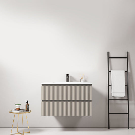 Mobile bagno sospeso cannettato 80 cm Grigio Cenere Lavabo in Ceramica Senza Specchio - Fiji Paint