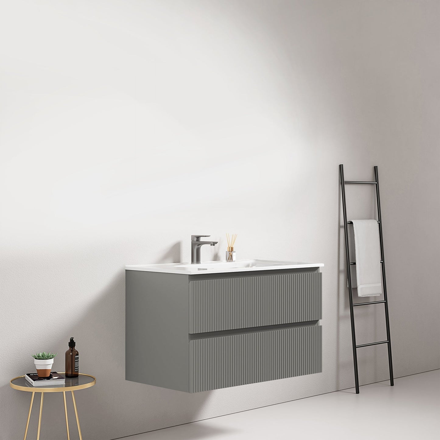 Mobile bagno sospeso cannettato 80 cm Grigio Londra Lavabo in Ceramica Senza Specchio - Fiji Paint