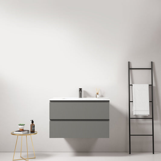 Mobile bagno sospeso cannettato 80 cm Grigio Londra Lavabo in Ceramica Senza Specchio - Fiji Paint