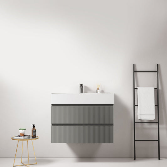 Mobile bagno sospeso cannettato 80 cm Grigio Londra Lavabo in Resina Senza Specchio - Fiji Paint